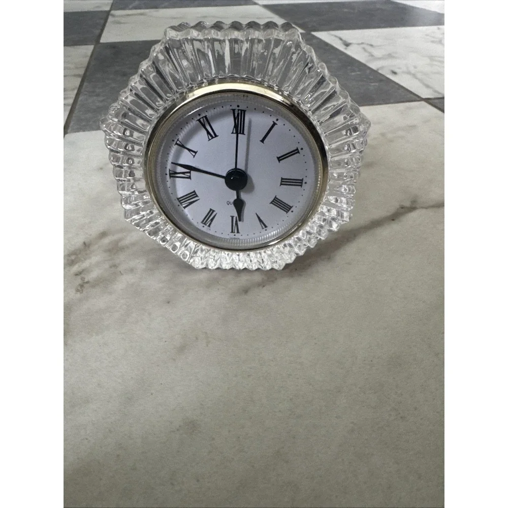 Vintage Glass Octagon Quartz Desk Clock Clear Roman Numeral Retro Decor